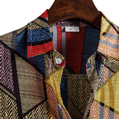 Herren Hemd Kurzarm Vintage Bedruckt Klassisch
