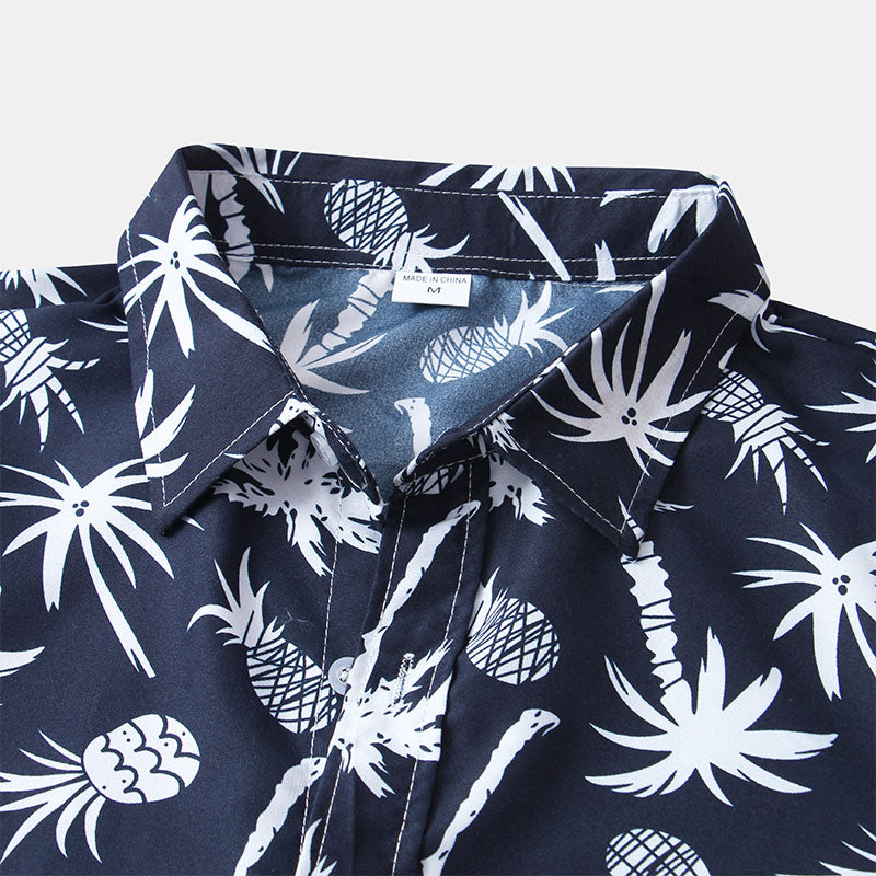 Herren Kurzarm Hemd Navy Blau mit Logo Druck