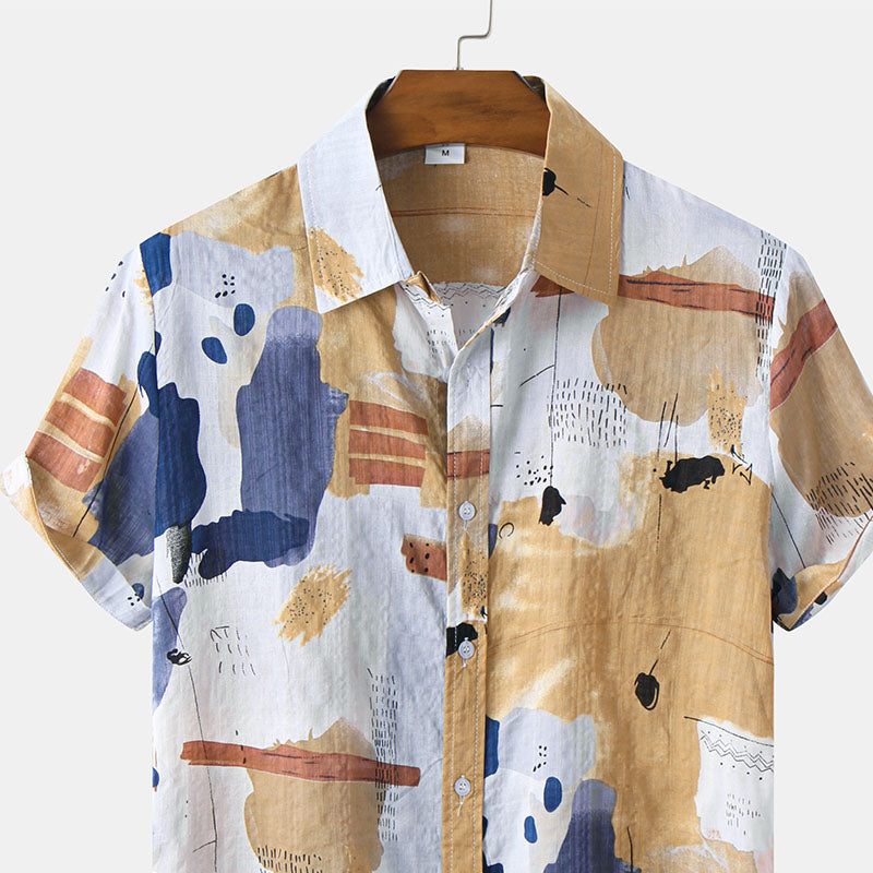 Herren Kurzarm Hemd Boho Style Bedruckt Cool