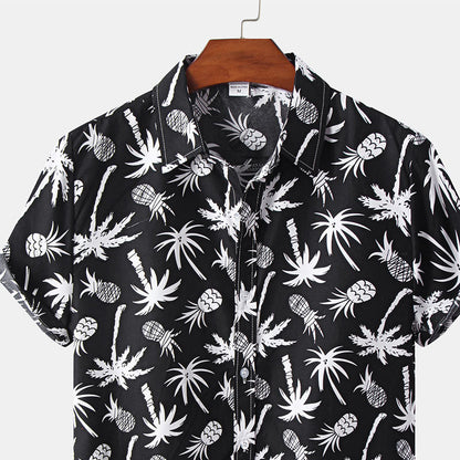 Herren Kurzarm Hemd Schwarz mit Logo Druck