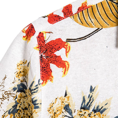 Herren Hemd Kurzarm Blumenmuster Retro Style