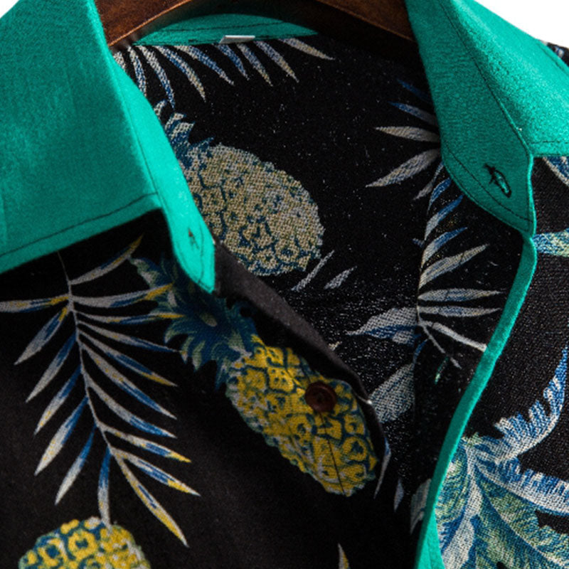 Herren Kurzarm Hemd Ananas Motiv Baumwolle Sommer