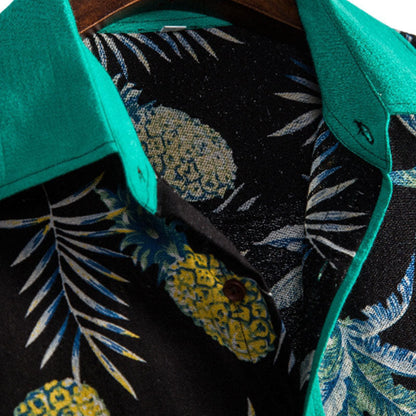 Herren Kurzarm Hemd Ananas Motiv Baumwolle Sommer
