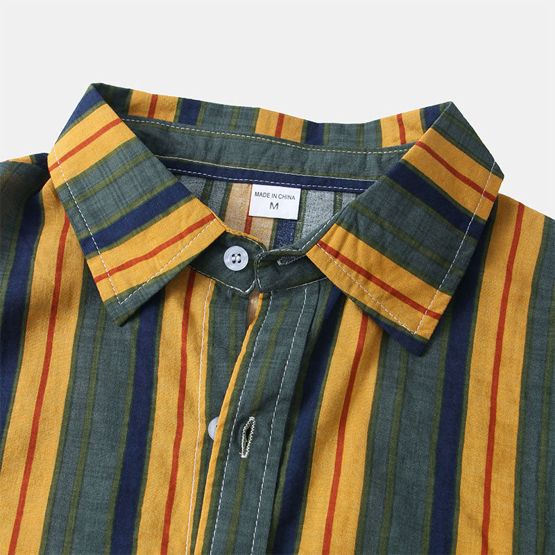 Herren Hemd Kurzarm Gestreift Retro Style