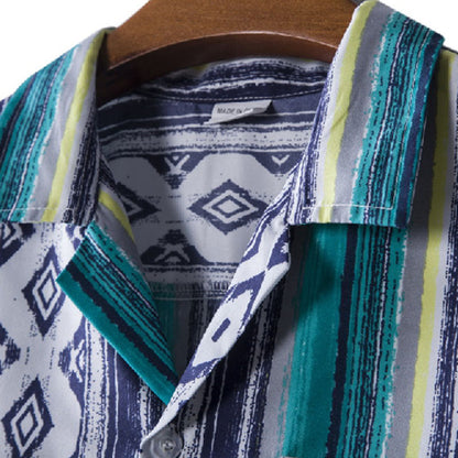 Herren Hemd Kurzarm Gestreift Baumwolle Vintage Style