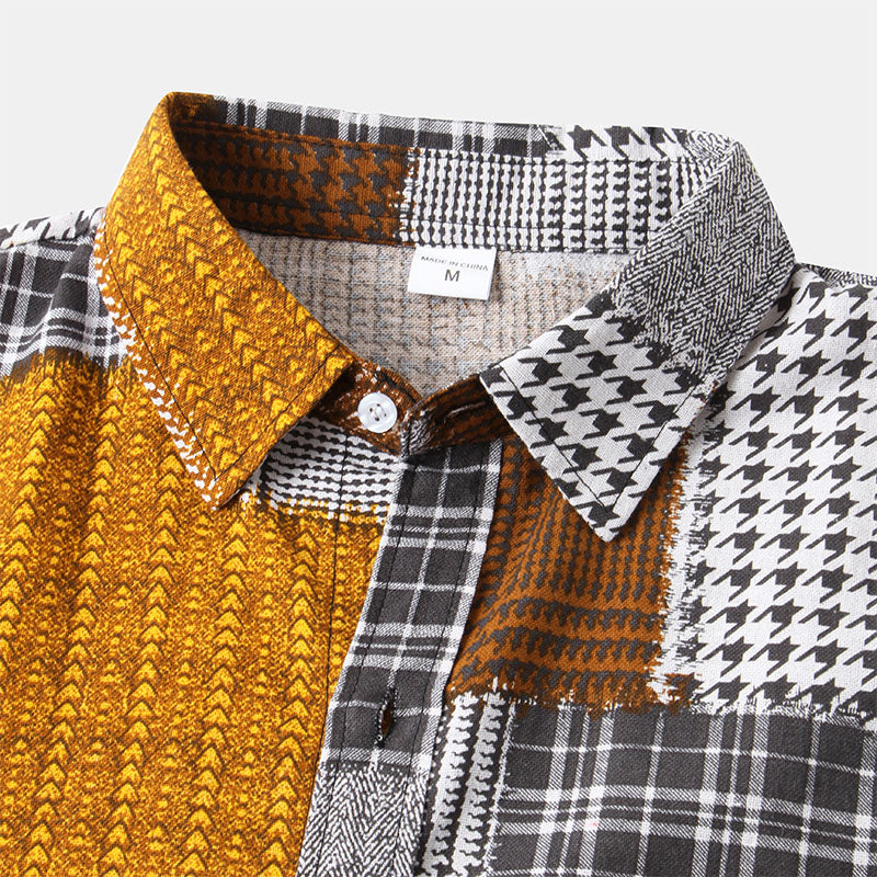 Retro Herren Hemd Kurzarm Abstrakt Bedruckt Modern