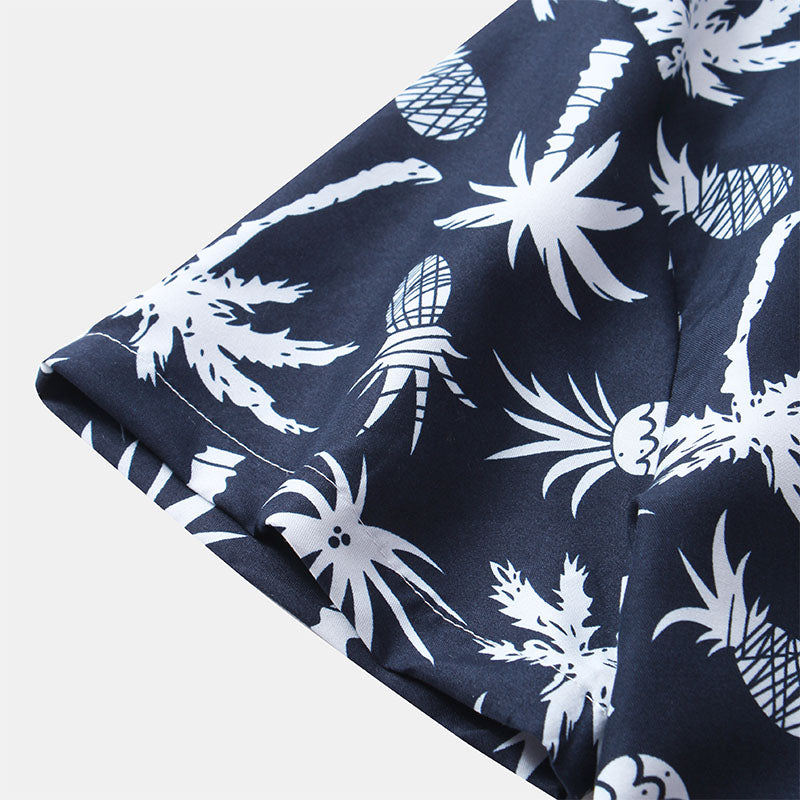 Herren Kurzarm Hemd Navy Blau mit Logo Druck