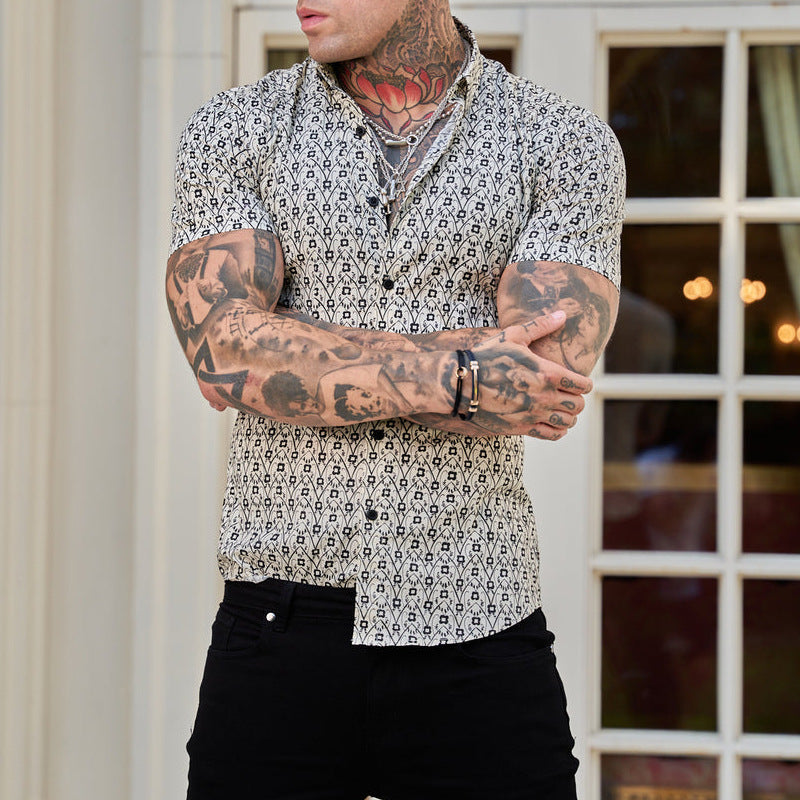 Herrenhemd Slim Fit Sommer Print Modern