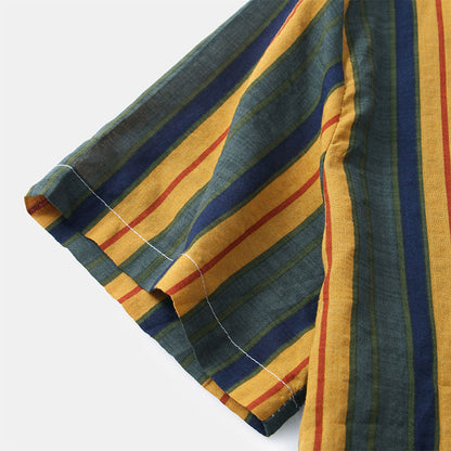 Herren Hemd Kurzarm Gestreift Retro Style