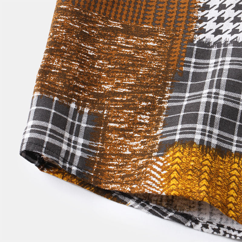 Retro Herren Hemd Kurzarm Abstrakt Bedruckt Modern