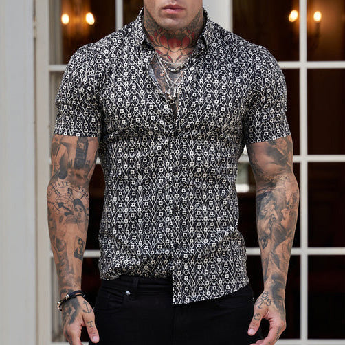 Herrenhemd Slim Fit Sommer Print Modern