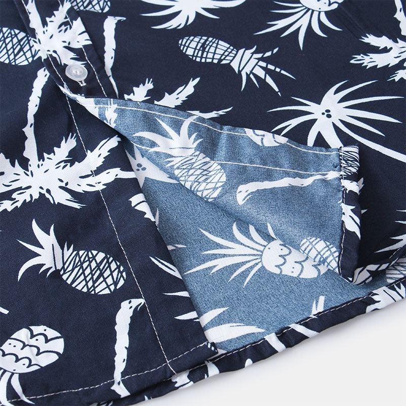 Herren Kurzarm Hemd Navy Blau mit Logo Druck