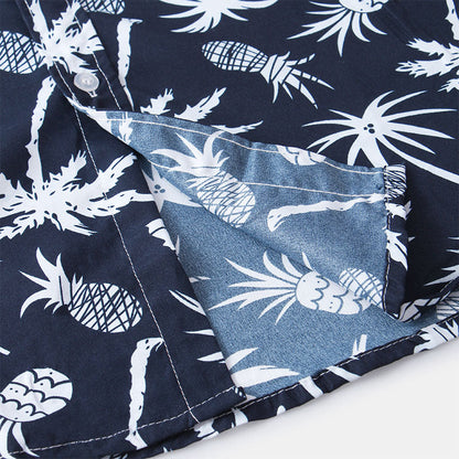 Herren Kurzarm Hemd Navy Blau mit Logo Druck