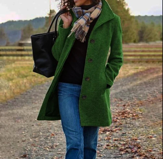 Damen Trenchcoat Lang Winterwarm Schwarz