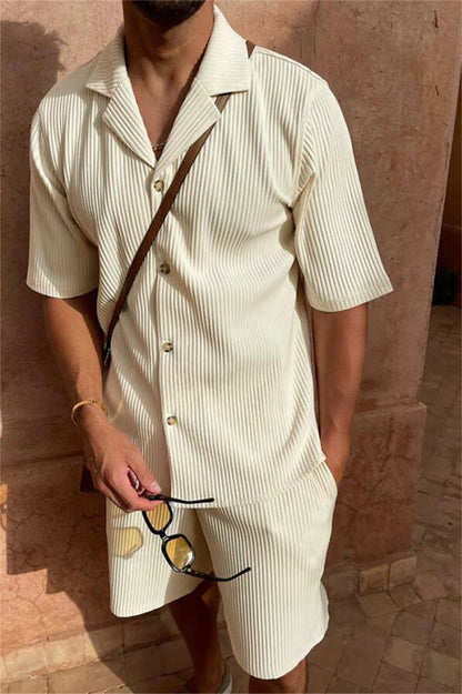 Herren Sommer Set Kurzarmhemd Shorts Modern Streifen Design - BerlinGlamour