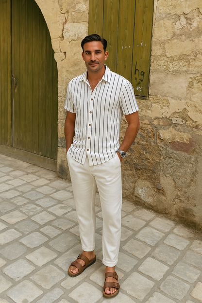 Herren SommerSet Leinenhose Streifenhemd Elegante - BerlinGlamour