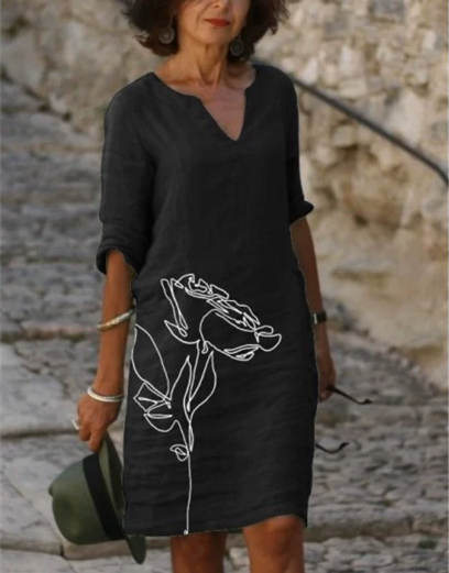 Damen Langarm Shift Kleid Abstrakt Modern
