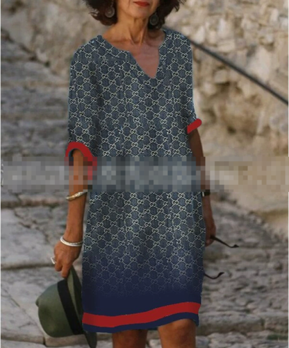Damen Langarm Shift Kleid Abstrakt Modern