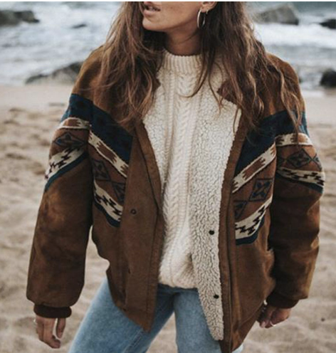 Damen Winterjacke Braun Boho Stil Modern - BerlinGlamour