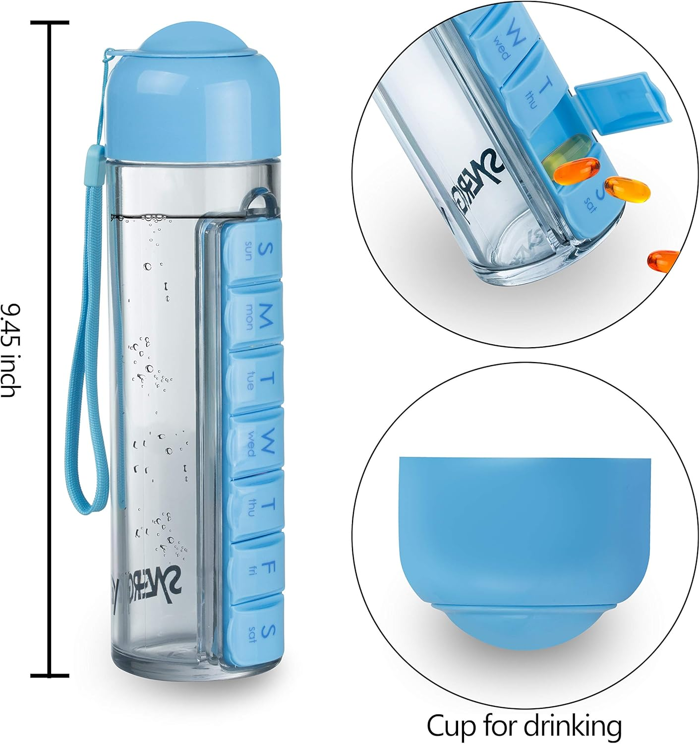 Reise Wasserflasche mit Pillenbox Organizer