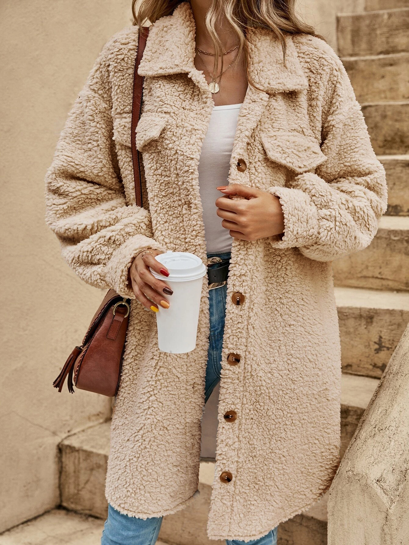 Sherpa Teddyjacke Weich Warm mit Taschen