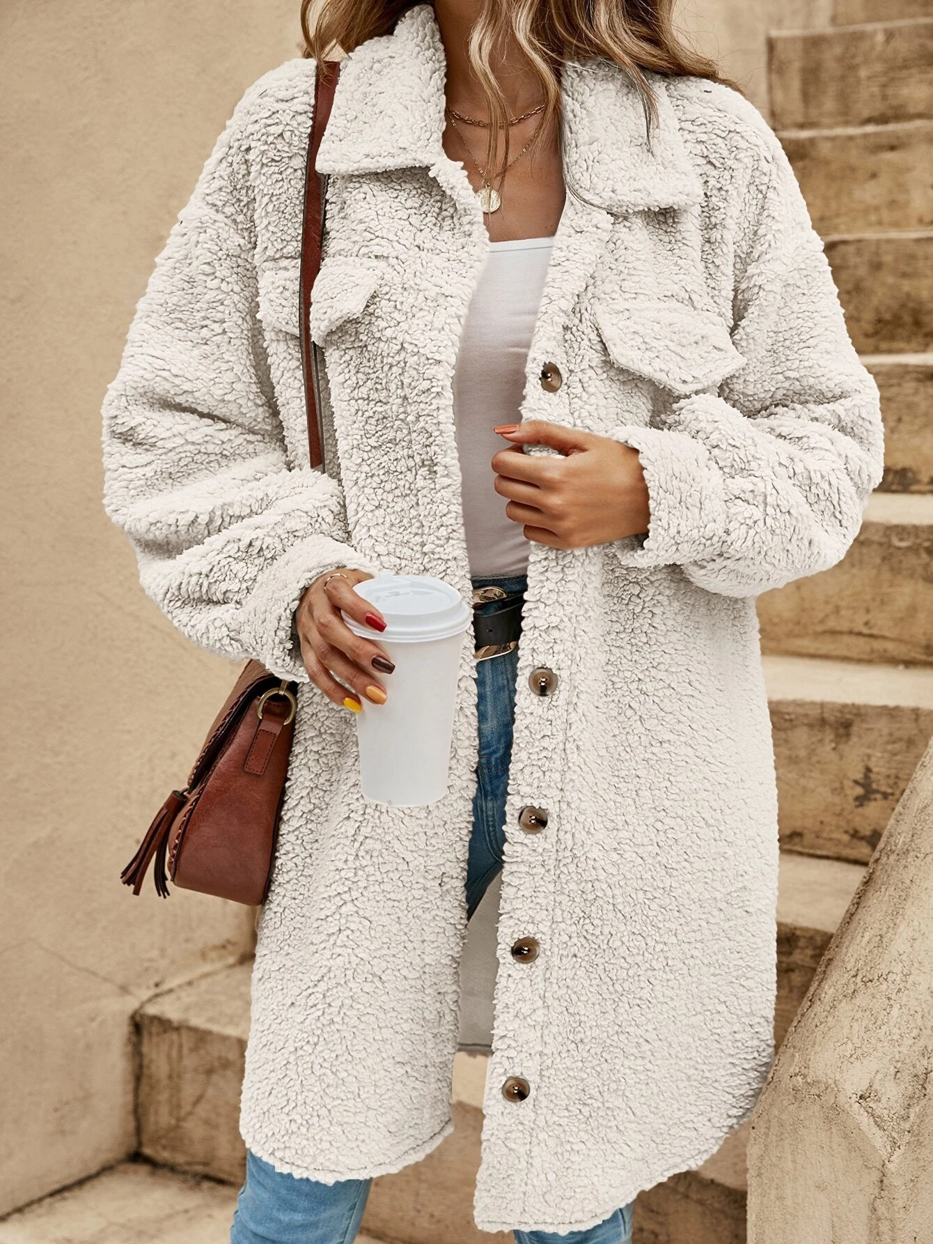 Sherpa Teddyjacke Weich Warm mit Taschen