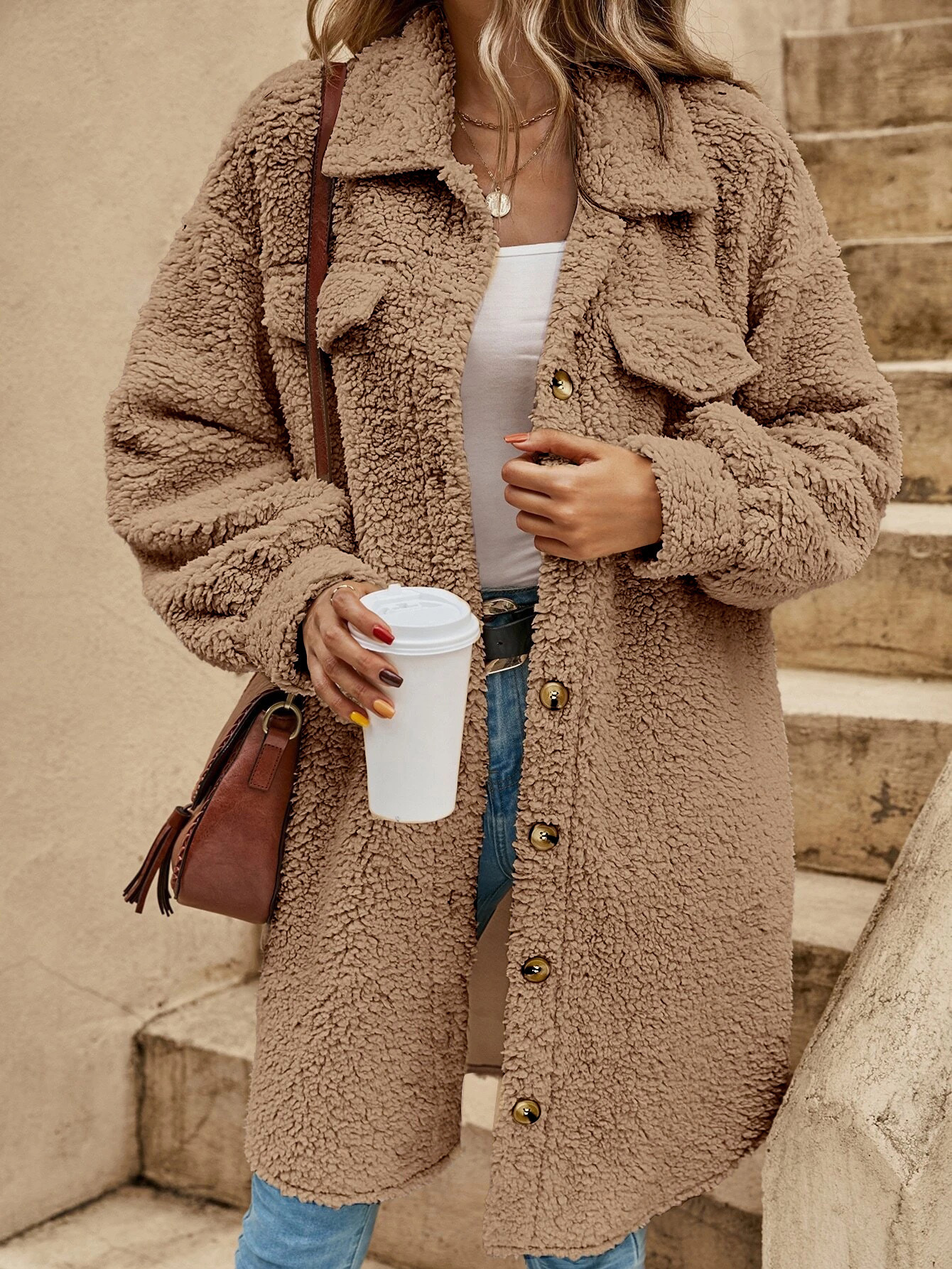 Sherpa Teddyjacke Weich Warm mit Taschen - BerlinGlamour