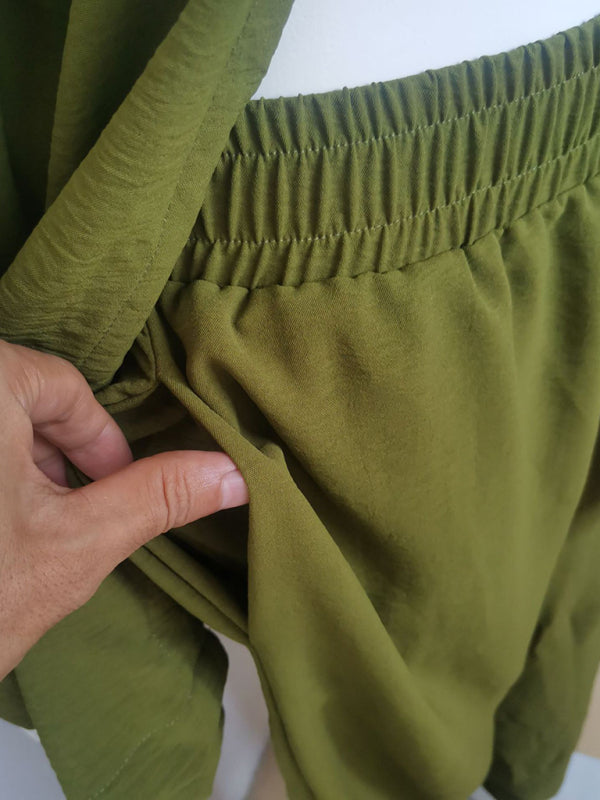 Baumwoll-Leinen-Anzug Damen Langärmlig Weit Hose Zweiteiler