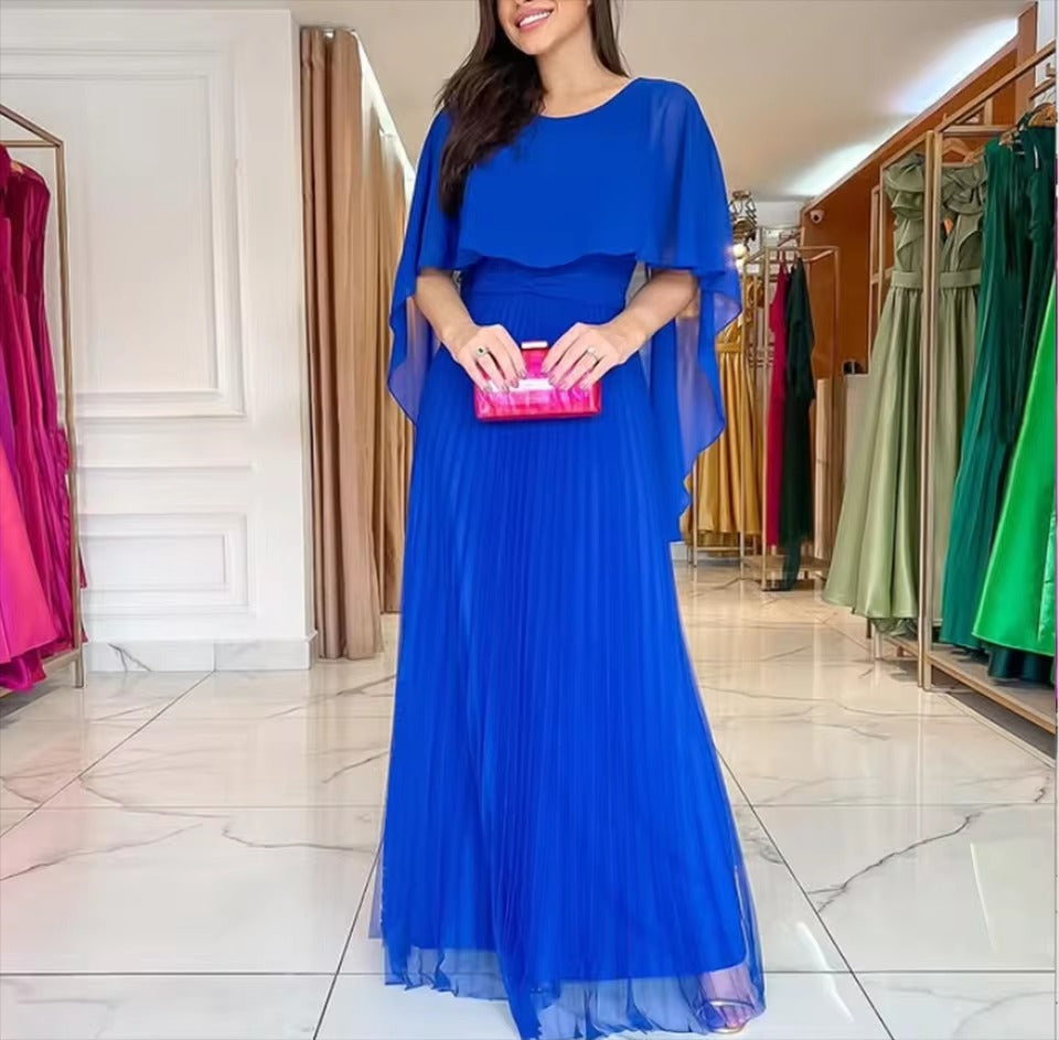 Damen Kleid Bodenlang mit Cape Ärmeln Elegante Abendkleid - BerlinGlamour
