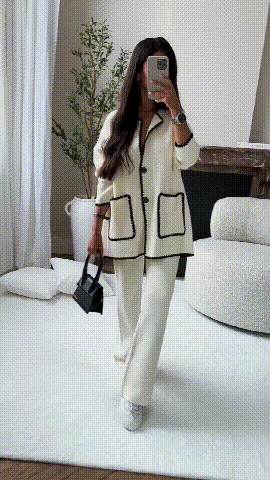 Damen Zweiteiler Set Cardigan Hose Elegant Casual Streetwear → Damen Streetwear Set Cardigan Hose Elegant Chic