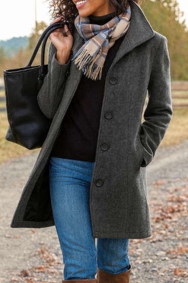 Damen Trenchcoat Lang Winterwarm Schwarz - BerlinGlamour