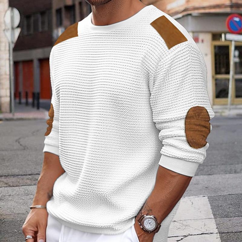 Weißer Strickpullover mit Leder Details Modern - BerlinGlamour