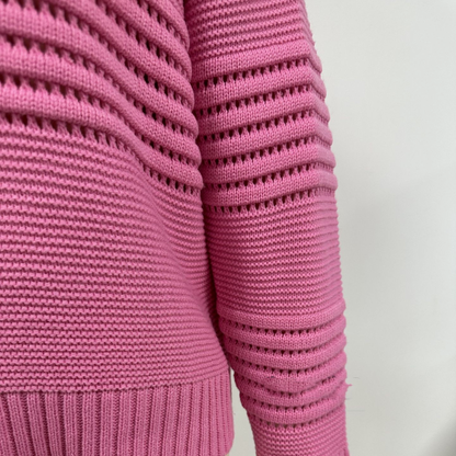 Damen Strickpullover Leicht Rundhals Pullover mit Lochmuster