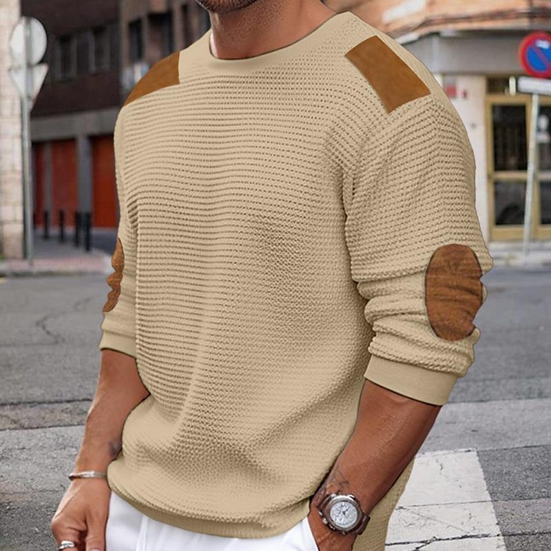 Weißer Strickpullover mit Leder Details Modern