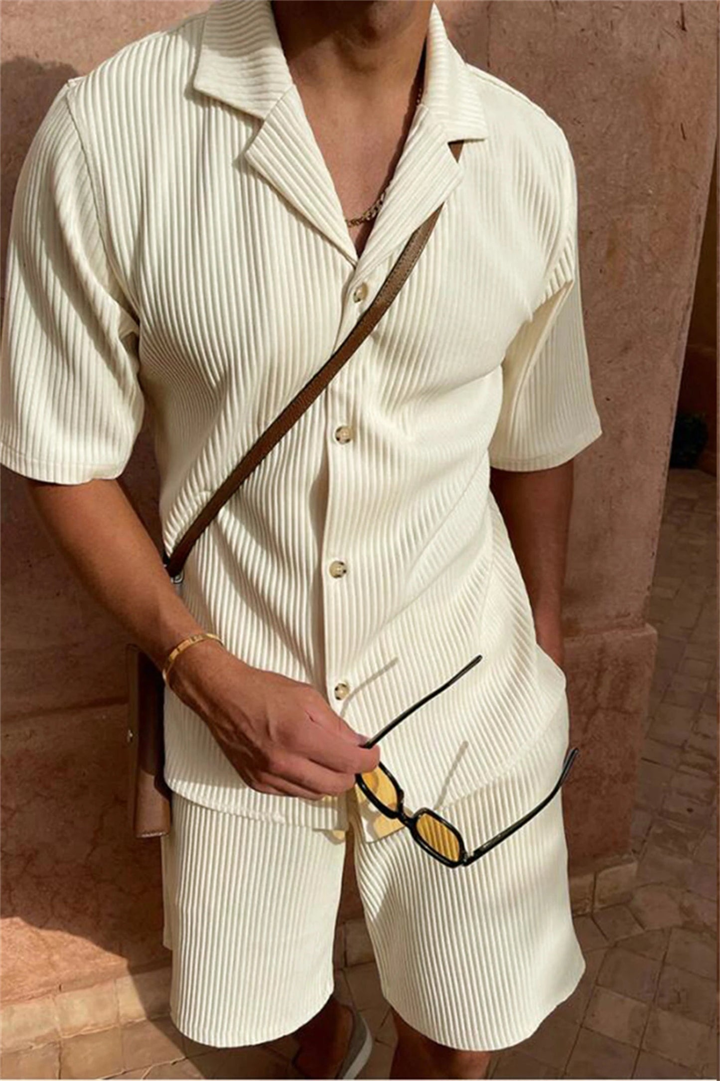 Herren Sommer Set Kurzarmhemd Shorts Modern Streifen Design