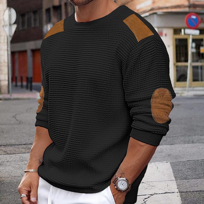 Weißer Strickpullover mit Leder Details Modern