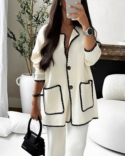 Damen Zweiteiler Set Elegant Damenanzug Jacke Hose