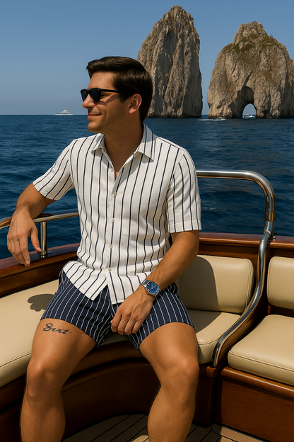 Herren Sommer Set Gestreift Hemd & Shorts Maritim - BerlinGlamour