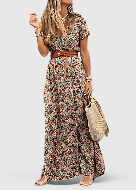 Damen Maxikleid Boho Stil V-Ausschnitt Lässig