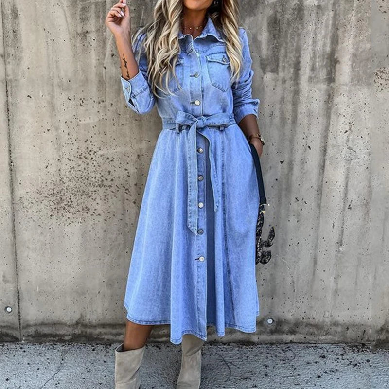 Damen Cardigan Kleid Denim Blau Mit Knöpfen - BerlinGlamour
