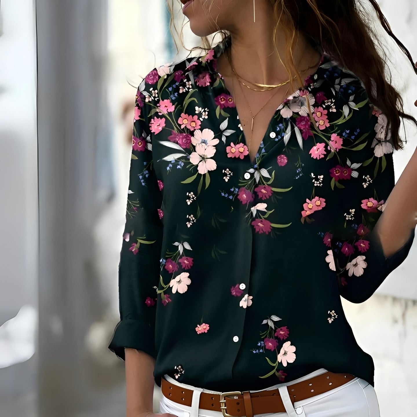 Elegante Damenbluse Langarm mit Kragen Modern