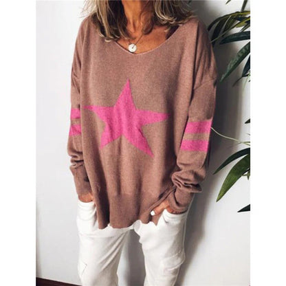 Weicher Oversized Sweater mit Sternenprint Langärmlig - BerlinGlamour