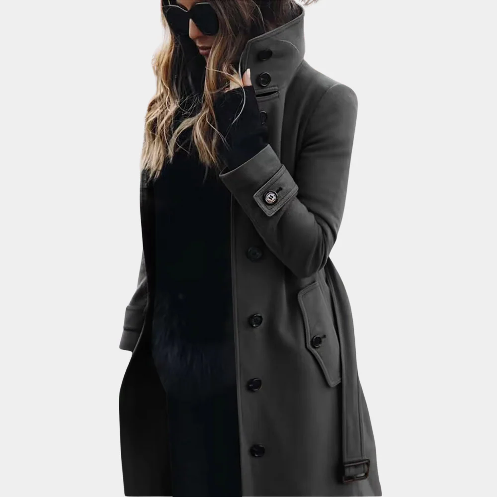 Trenchcoat Damen Taillierte Wollmantel Lang Gürtel