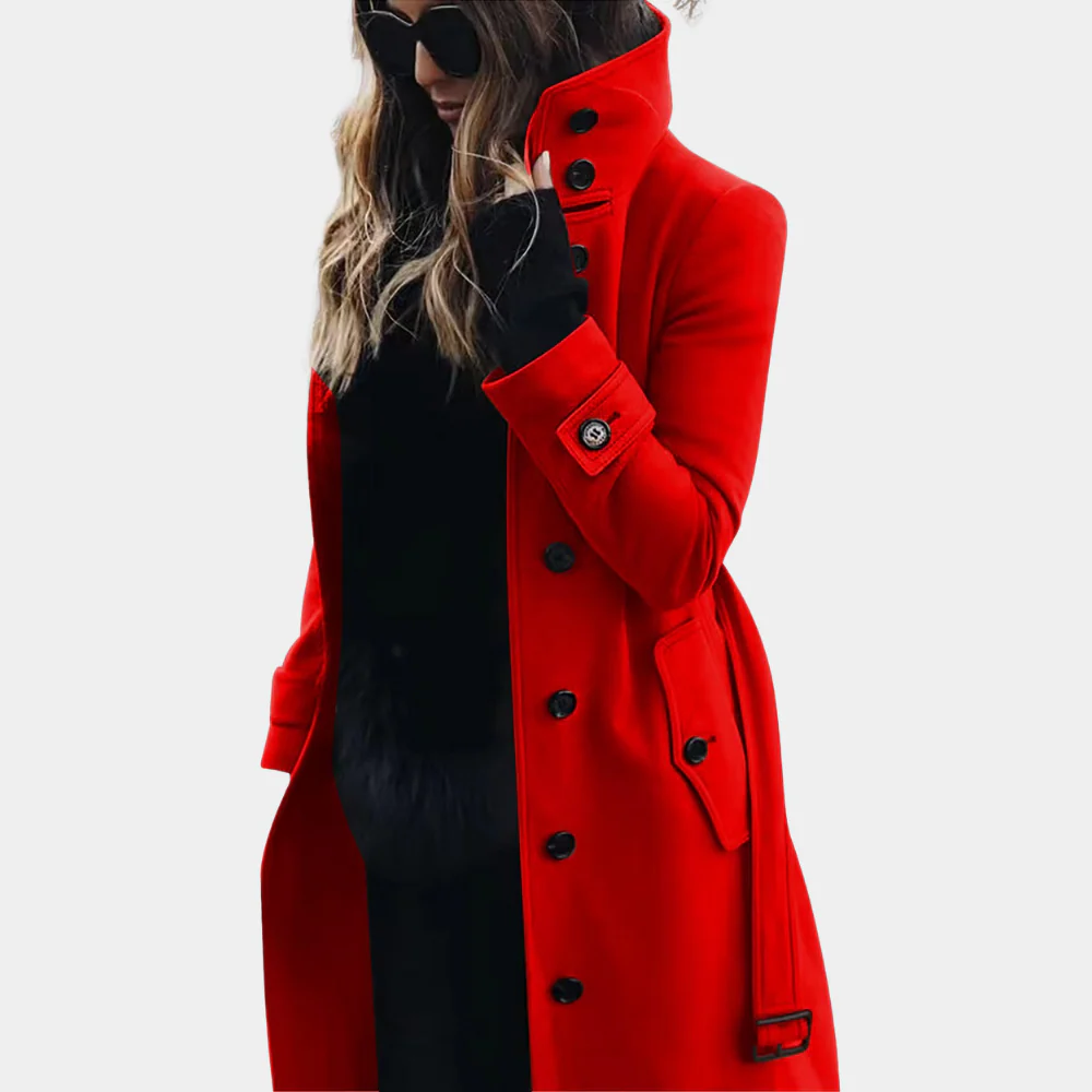 Trenchcoat Damen Taillierte Wollmantel Lang Gürtel