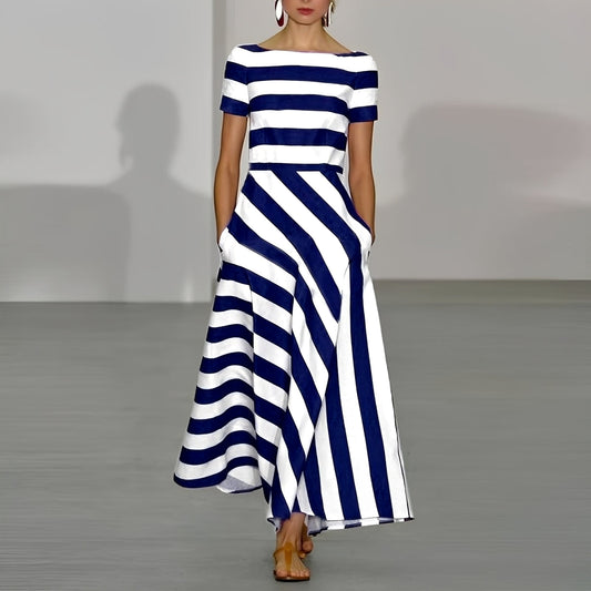 Schickes Damenkleid Gestreift Sommerkleid - BerlinGlamour