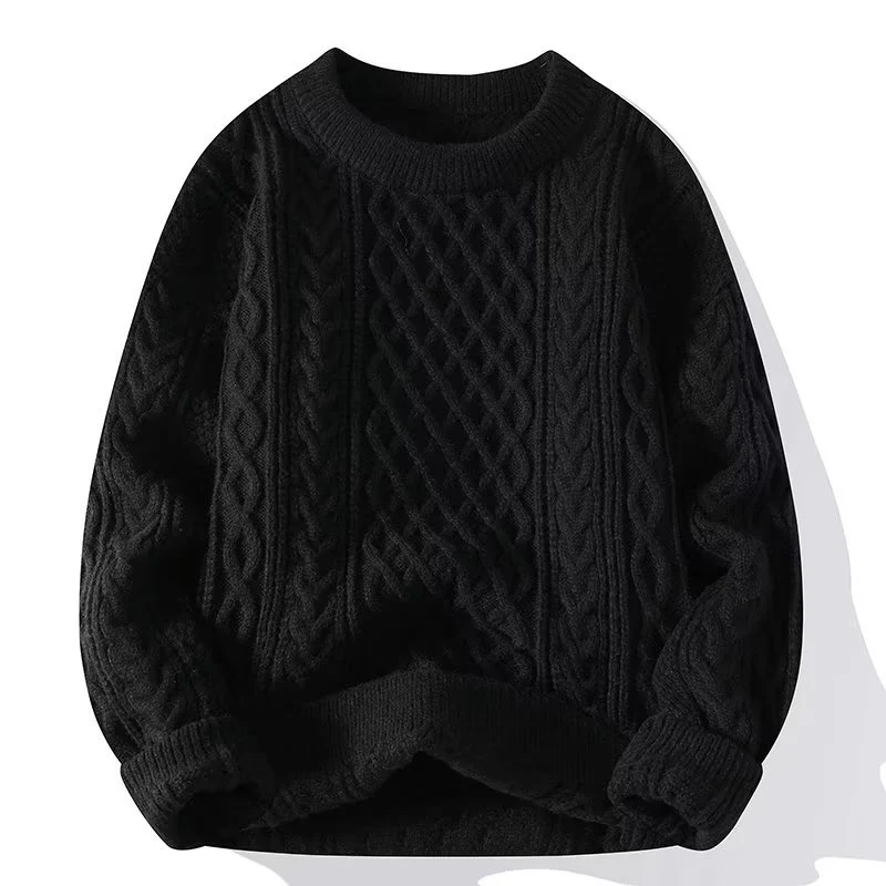 Wollpullover Lässig Zopfmuster Rundhals
