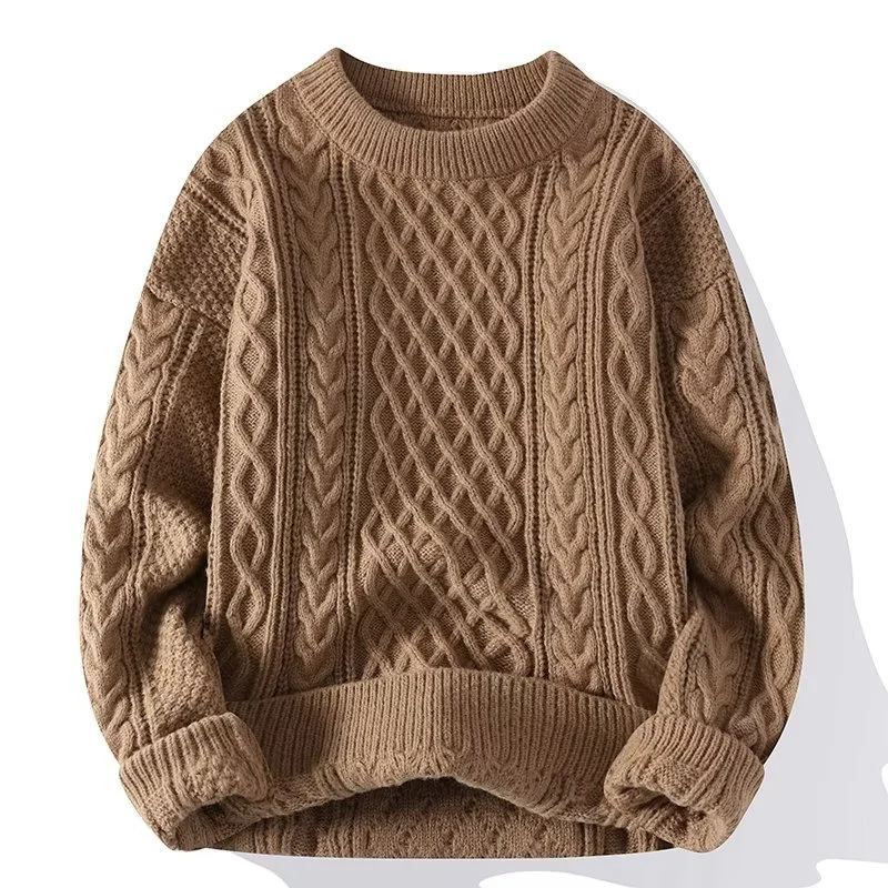 Wollpullover Lässig Zopfmuster Rundhals