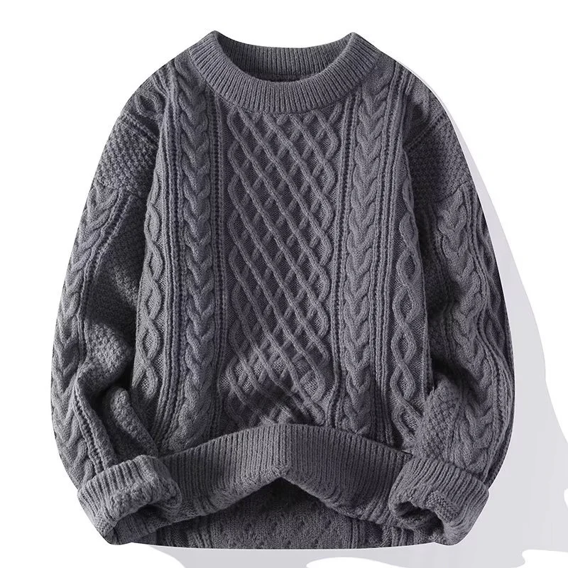 Wollpullover Lässig Zopfmuster Rundhals