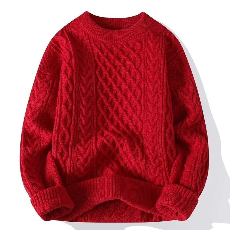 Wollpullover Lässig Zopfmuster Rundhals