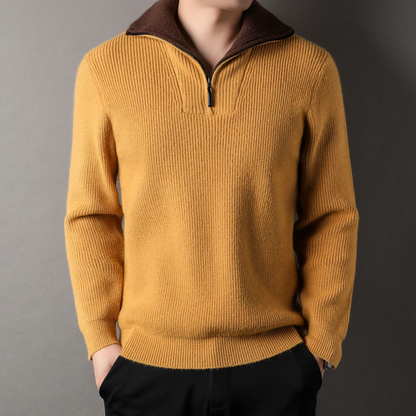Lockere Strickjacke Rippenstrick Wolle Hochkragen Reißverschluss
